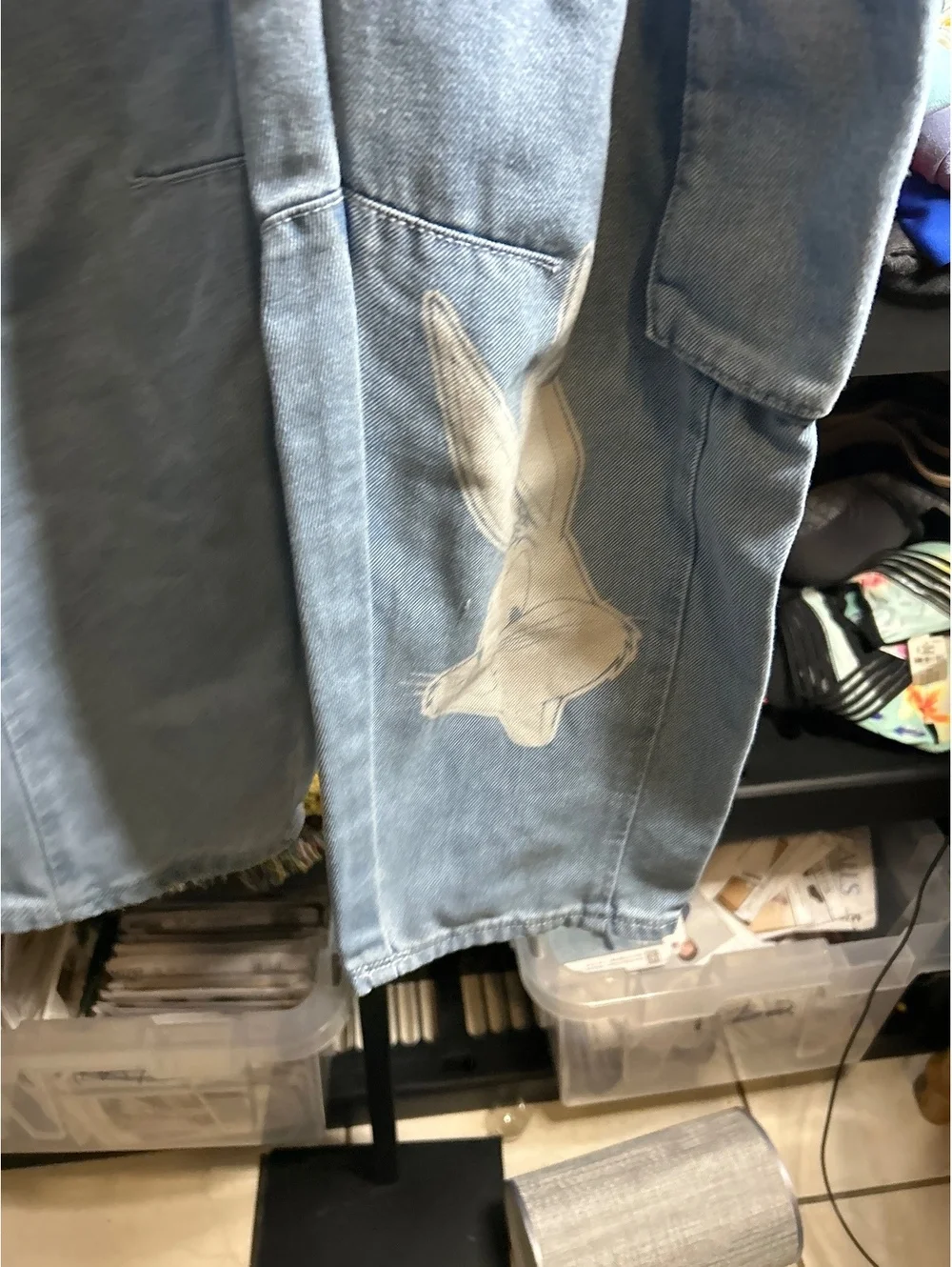 Justice Light Wash Denim Cargo Pants with Cartoon Prints